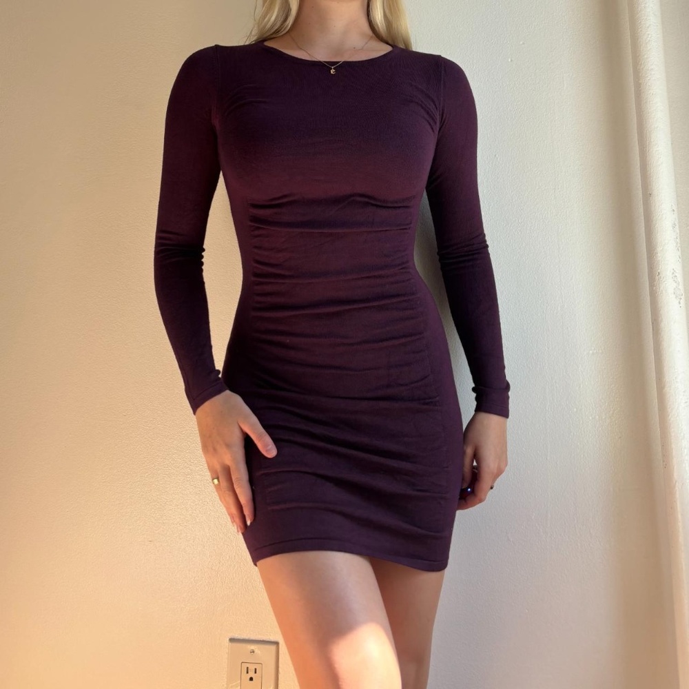y2k deep purple flattering long sleeve sweater dress